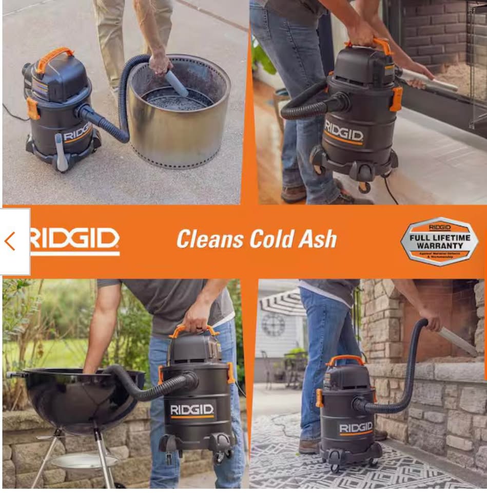 New RIDGID 5 Gallon Steel Ash & Grilling Vac