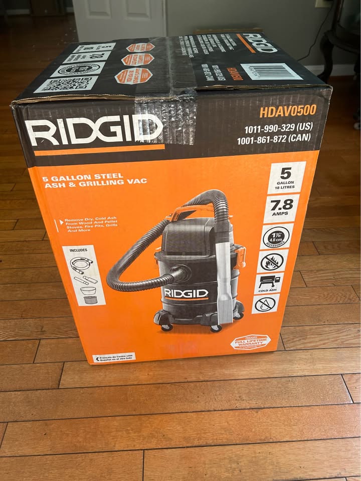New RIDGID 5 Gallon Steel Ash & Grilling Vac
