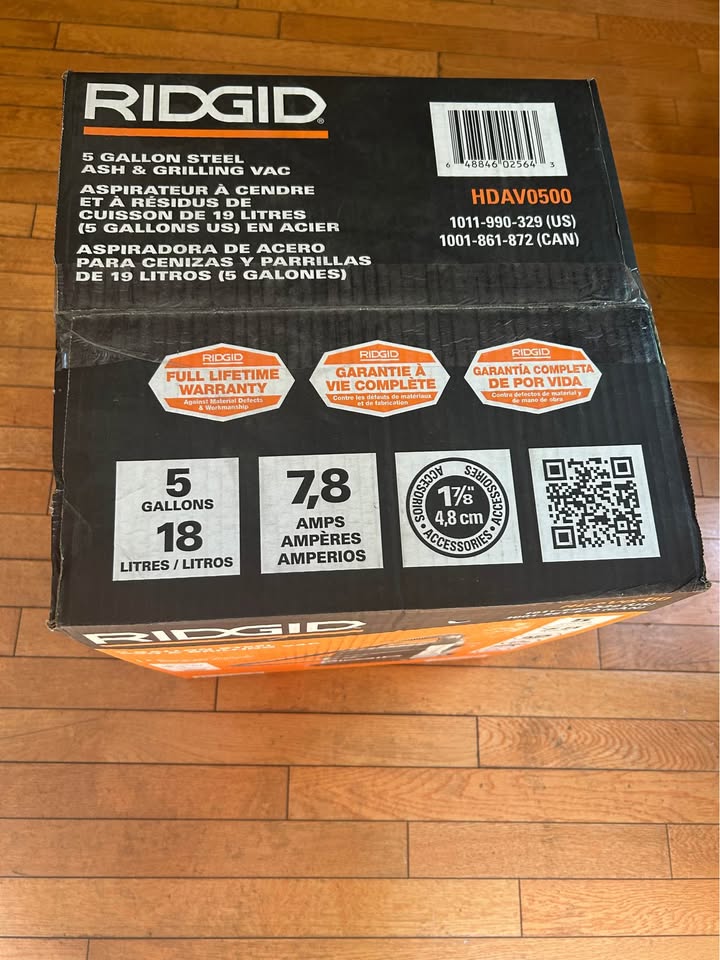 New RIDGID 5 Gallon Steel Ash & Grilling Vac